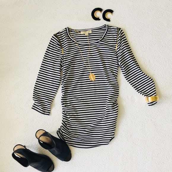 Michael Kors Tops - SOLD Michael Kors Black&White Striped Zipper Shirt